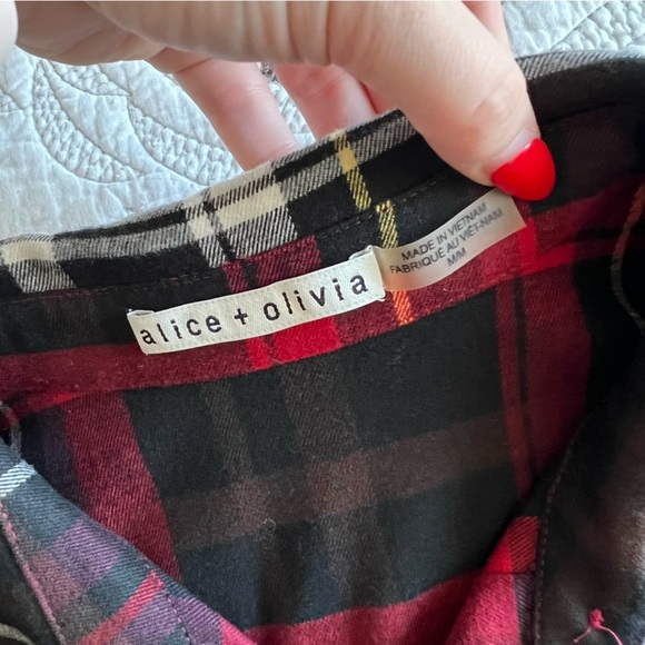 Alice + Olivia - Hallie Plaid High-low Shirtdress In Red - Picture 6 of 12